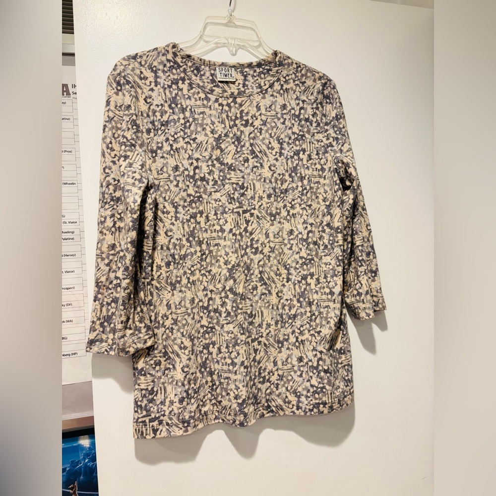 Chic Abstract Long Sleeve Top - Cream and Gray
